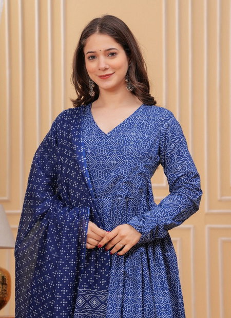 Blue Colour Rayon Printed Kurti With Pant Dupatta Wholesale Online Aaradhna 2037